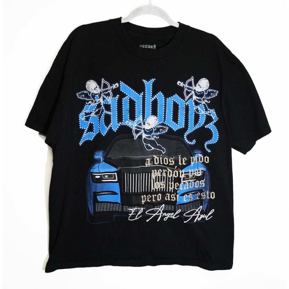 $AD BOYZ by Junior H Angels Black Blue Mens Shirt XL 100% Cotton